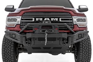 Ram 2500 Bumper - Front - Rough Country - Tubular, Winch Mount, Stinger Bar, Integrated Skid Plate, Light Bar Mount - Satin Black - '19-'26 Ram 2500 Bumper - Front - Rough Country - Tubular, Winch Mount, Stinger Bar, Integrated Skid Plate, Light Bar Mount - Satin Black - '19-'26